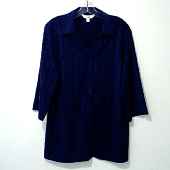 Tradition Tops - Tradition blue pinstripe button down blouse